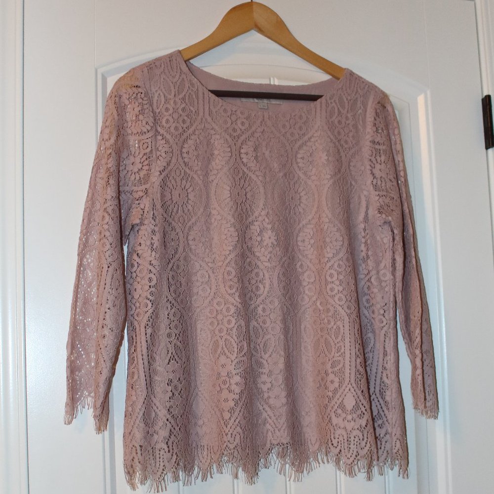 LOFT Lace Cut Out Blouse - Sz Medium Pink NWOT